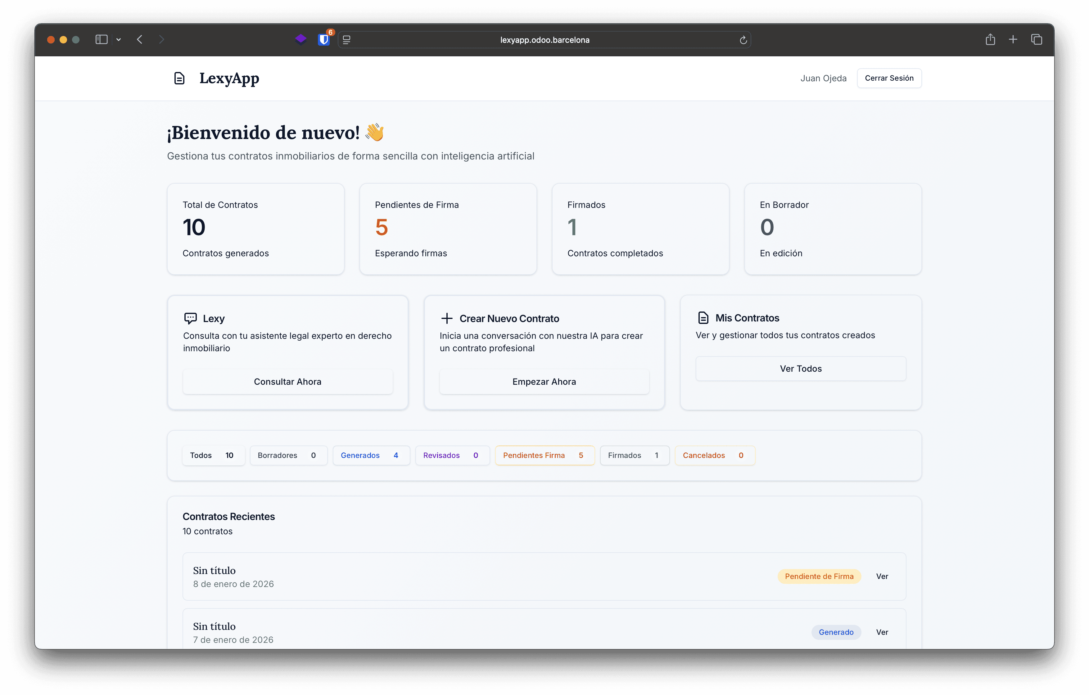 LEXY Dashboard - Interfaz de gestión de contratos